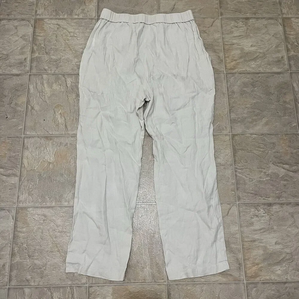 Quince Women’s S European Linen Tapered Ankle Pants Sand 100% Linen Pull On